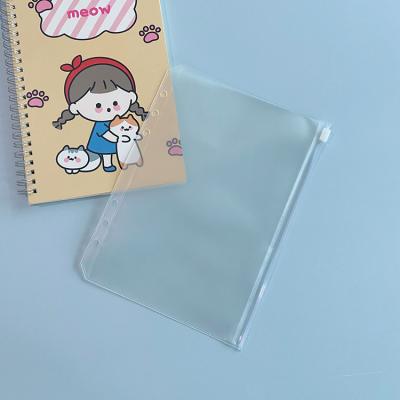 China INS Spiral Transparent PVC 6 Hole Hand Book A5 A6 Notebook Replacement Zipper Envelope Loose Leaf Bag for sale