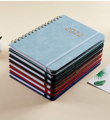 China Promotion 2022 full English version of the weekly schedule planner solid color A5 PU notebook single strap leather notepad for sale