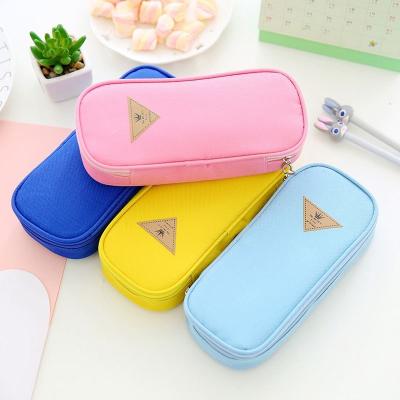 China Schools & Office Student Creative Stationery Style Candy Color Pencil Case Large Capacity Canvas Marble Simple Pencil Case for sale