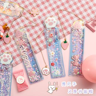 China School Cartoon In Oil Quicksand Ruler PVC Drawing Ruler Stationery Cute Student Pendant Bookmark for sale