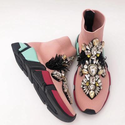 China Fashion Trend Rhinestone Sock Shoes Handmade Women Sneakers Shoes For Girls Women Winter Crystal Shoes Fashion Sneakers Color Customize for sale