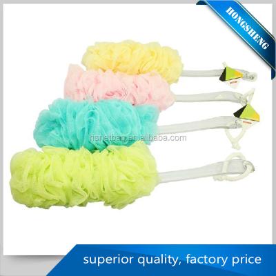 China soft & Long Handle Health Breath Plastic Mesh Bath Sponge Back Scrubber For Shower for sale