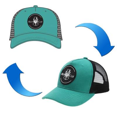 China breathable & High Quality Men's Vintage Blue Trucker Mesh Hat Caps Snapback Custom Logo Rubber Patch Waterproof 5 Panel for sale