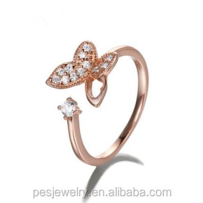 China POTENTIAL TRENDY fashion jewelry! Korea Simple Design White CZ Topaz Hollow Out Butterfly Knuckle Ring for sale