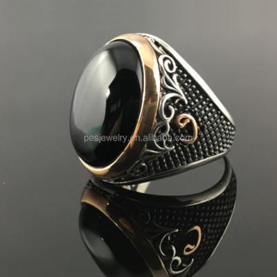 China CLASSIC 925 Sterling Silver Black Onyx Ellipse Stone Men's Ring for sale