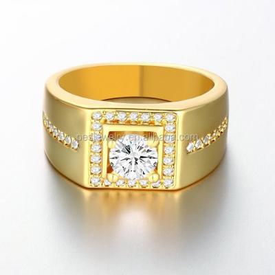 China POTENTIAL TRENDY fashion jewelry! Exquisite Men Gold Plated Square White Zircon Wide Band Rings for sale