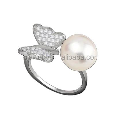 China PED fine jewelry cute! Special Round Butterfly Ring Adjustable Finger Size Open to Pearl for sale