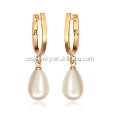 China POTENTIAL TRENDY fashion jewelry! Lady 18K Gold Plated Teardrop Pearl Drop Dangle Two Sides Earrings for sale