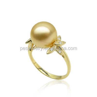 China POT Costume Silver Jewelry! 10-10.5mm Round Genuine South Sea Pearl Created Diamond Ring D.C.A. CZ (PES6-2074) for sale