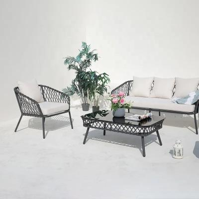 China Modern Stackable Aluminum Garden Sofa Furniture Patio Sofa Set MANDELA 4 PCS Sling Rope for Outdoor for sale