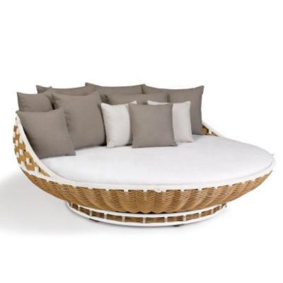 China Modern Outdoor Patio Furniture Folding Bed Wicker Hanging Sofa Garden Daybed With Cushion for sale