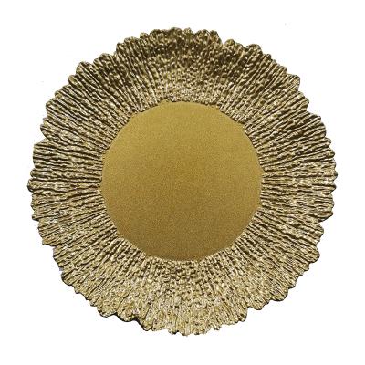 China Gold Disposable Flower Burst Plastic Charger Dish for sale