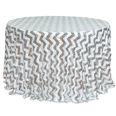 China Waterproof Zig Zag Wave Striped Sequin Table Cloth Rental Table Cloth for sale