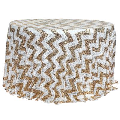 China Waterproof Gold and White Glitter Mesh Table Cloth Chevron Flashy Overlay for sale