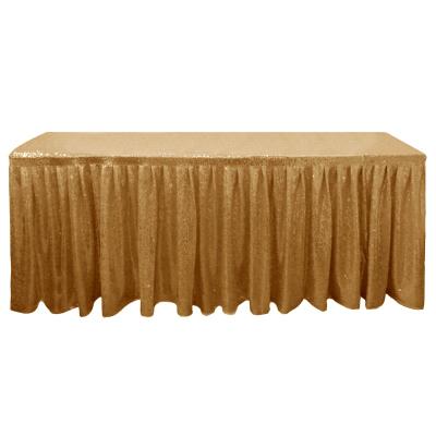 China Oilproof Banquet Gold Sequin Table Cover Ruffle Fitted Skirt Rectangular For Home Decor for sale