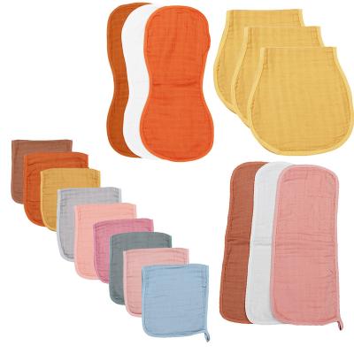 China Large 6/8 Layer 6pk Cotton Super Soft Absorbent Organic Bamboo Antibacterial 6/8 Layer Thick Muslin Burp Cloths Bibs Set For Baby for sale