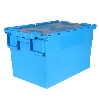 China 68L Box 68L Food Grade Lid Nest Solid Industrial Plastic Attached Plastic Mobile Box for sale