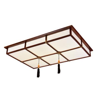 China Contemporary Chinese Style LED Acrylic Wood Lamp Rectangular Classic Hall Living Room Dining Room Art Ceiling Light Wood Carving for sale