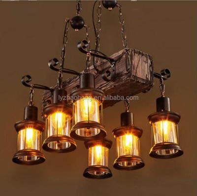 China Contemporary LED Lamp 220v Desk Light Wood Led Lights Commercial Led Lighting Retro Wooden American Style Led Chandelier Iron Ceiling Lamp for sale