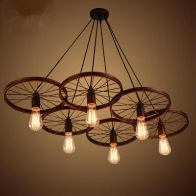 China American Edison Wheel Contemporary Art Style Iron Art LED Pendant Light Creative Bulb Decorative Pendant Light Chandelier for sale