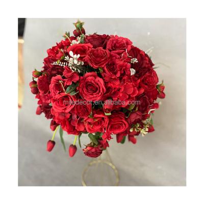 China Customized Outdoor Indoor Decoration Wedding Decoration Table Centerpieces Silk Red Rose Flower Ball Artificial Flower Ball for sale