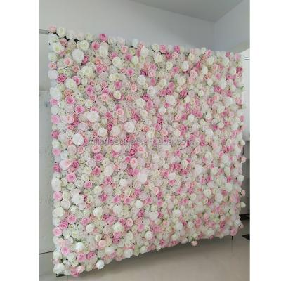 China Wedding Hot Sales Pink 8*8ft Roll Up Artificial Flower Wall Backdrop For Wedding Decoration for sale