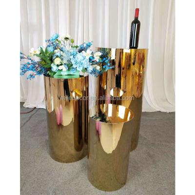 China Wedding Event Party Background Display Custom Gold Cylinder Stainless Steel Pedestal Set Display Wedding Pedestals for sale