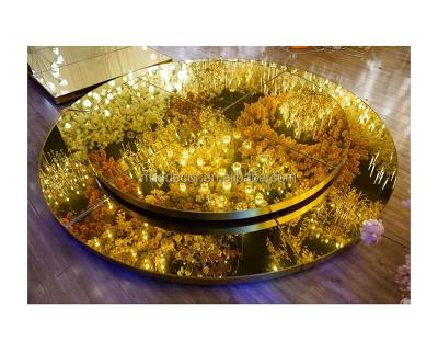 China Elegant And Durable Wedding Supplies Tempered Glass Frame Party Led Stage Mirror Light Wedding Gold Dance Floor for sale