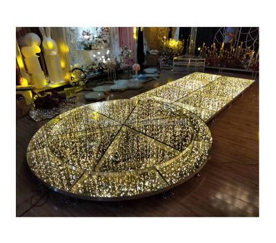 China Elegant and Durable Portable Dance Floor Nightclub Wedding Stage Led Light Glass Sight Mirror Gold Stage for sale