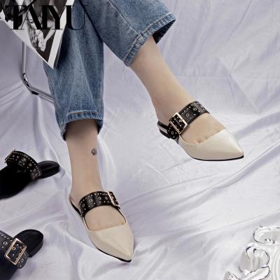 China Fashion trend summer pointed toe rivet half-tipped Muller pointed toe shoes popular low heel shoes single women's shoes flat sandals hot sale for sale