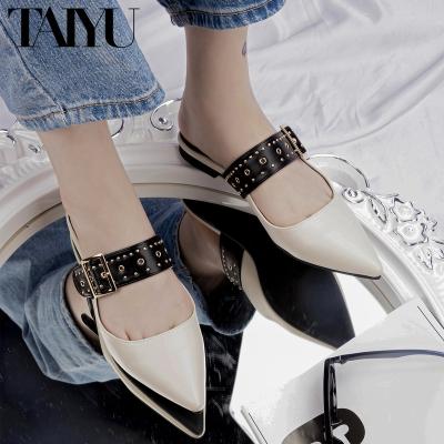 China 2022 Fashion Trend New High Heel Shoes Rivet Buckle Thick Square Pointed Toe Sandals For Women for sale