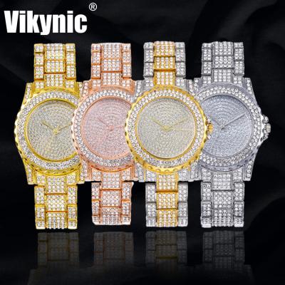 China Luxury Men's Micro Gold Plated Strap Automatic Stainless Steel Hip Hop Wristwatches CZ Quartz Watch Iced Out Watch for sale