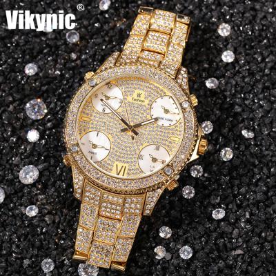 China Full Diamond Iced Out Watch Hip Hop Automatic High Quality Luxury Gold Watch Business Trend Date Date Quartz Watch for sale