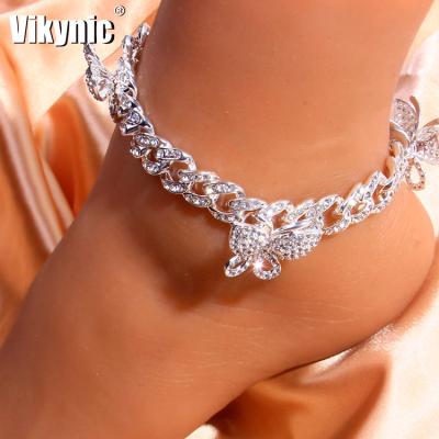 China Wholesale Custom Made Luxury Butterfly Hiphop Jewelry Anklet Chain Cuban Link Anklets Women Diamond Chain Cuban Link Anklets for sale