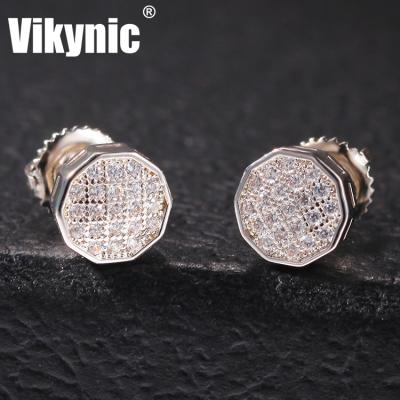 China Hiphop New Arrival Fashion Jewelry Hip Hop High Quality Luxury Fully Iced Out Cubic Zirconia Bling Stud 925 Sterling Silver Stud Earrings for sale