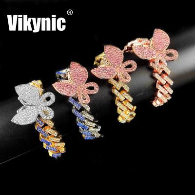 China Hiphop 18K Zircon Cuban Link Chain Bracelet Diamond Cuban Link Chain Bracelet Butterfly Gold Plated Rhinestone Iced Out Cadena Cubana for sale