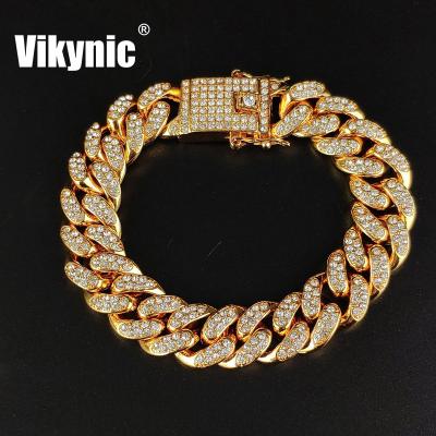 China Hiphop 18K Gold Plated Rhinestone Diamond Cuban Link Chain Cubic Hip Hop 12mm Zirconia Iced Out Cadena Cubana Chain for sale