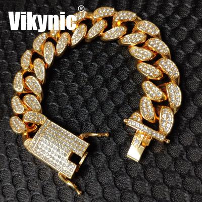 China Hip Hop Hip Hop 22K Gold Plated 20mm Diamond Cuban Link Chain Iced Out Cubic Zirconia Bracelet Cuban Link Bracelet for sale