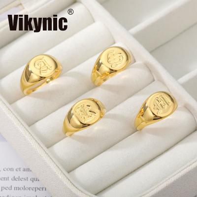 China 2021 Fashion Old English Letter Ring Gothic Gold Plated Seal Filled A-Z Initial Alphabet Finger Rings for sale