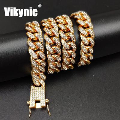 China Hip Hop Hip Hop 18K Gold Plated Necklace Cubic Zirconia Diamond Rhinestone Cuban Link Chain Iced Out Cuban Link Chain for sale