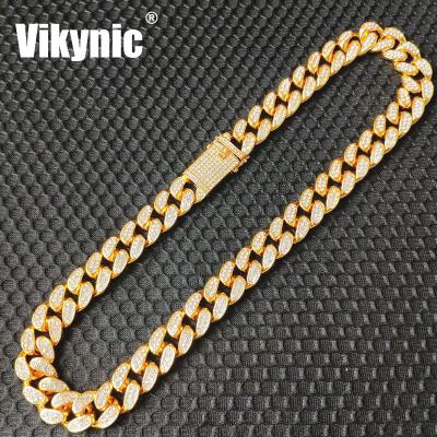 China Hip Hop Hip Hop 22K Gold Plated 20mm Zircon Diamond Chain Cuban Link Necklace Iced Out Cuban Link Chain Necklace for sale