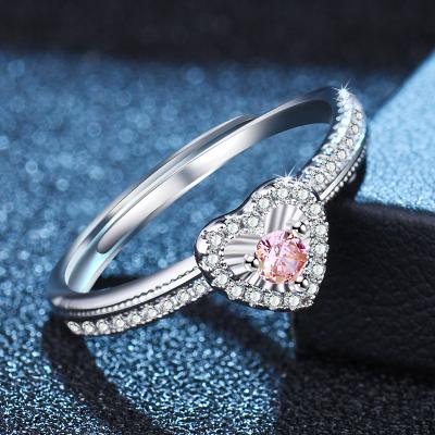 China Rose Diamond Ring Heart Shaped Fancy Color Diamond Open Full Circle Wedding Ring Fine Hiphop Jewelry for sale