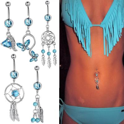 China 12set Hiphop Stainless Steel Zircon Turquoise Butterfly Catcher Dolphin Dreamy Wind Rings Belly Button Piercing Jewelry for sale