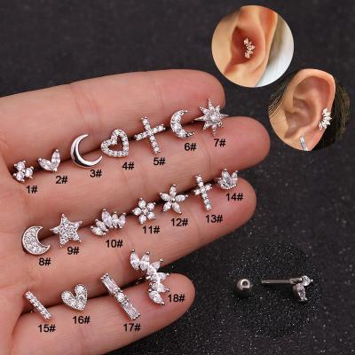 China New Fashion Hiphop Jewelry Stainless Steel Bar CZ Zircon Tragus Ear Piercing Studs Piercing Jewelry Earring for sale