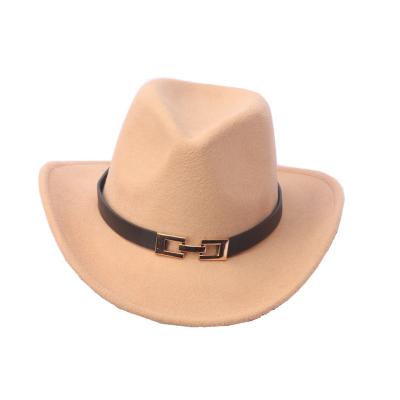 China Custom Made British Women's Fashion Unisex Fashion Hemming British Retro Style Edge Edge Metal Bottom Western Wide Belt Felt Cowboy Hats for sale