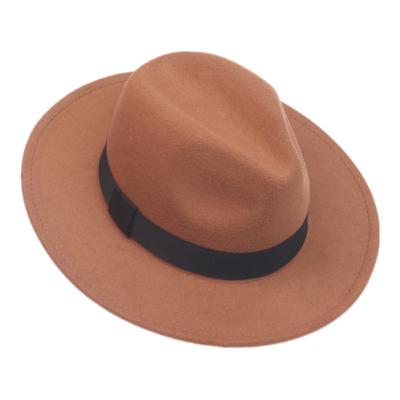 China Hemming British Retro Style Jazz Style Western Wide Brim Ribbon Custom Unisex British Women Fashion Felt Fedora Hats for sale