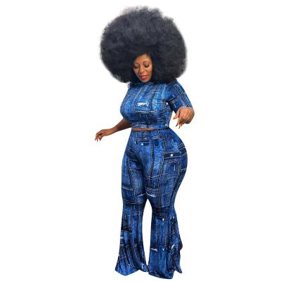 China 2021 summer breathable plus size two piece set top fashion plus size women clothing printed two piece pants wholesale for sale