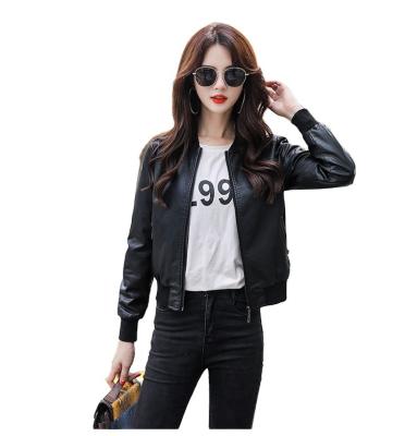 China QUICK DRY plus size collarless leather woman winter fall fashion streetwear long sleeve outwear bomber jacket for sale