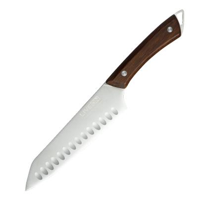 China Viable Newcomer 7 Inch Tang Wood Handle Japanese Santoku Full Head Knife for sale