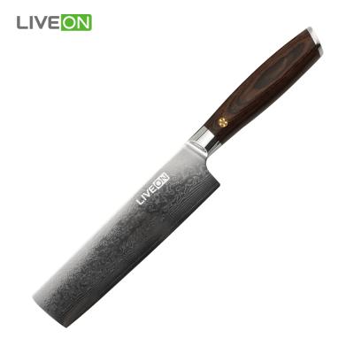 China 67 Durable Professional Nakiri Knife Kitchen Damascus Layers With Pakka Wood Handle for sale